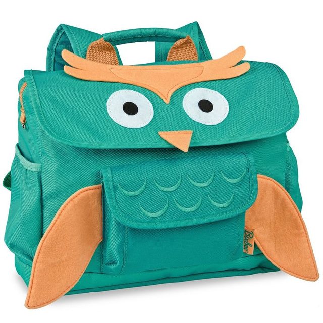 Bixbee owl kids backpack in teal with orange wings