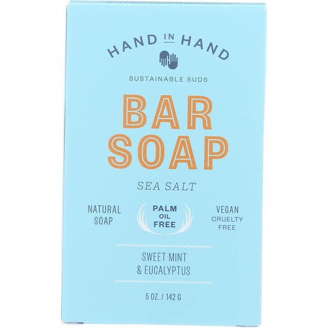 Hand in Hand sea salt bar soap box, sweet mint and eucalyptus